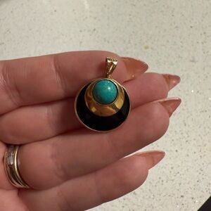 14k Gold Pendant Turquoise and Onyx